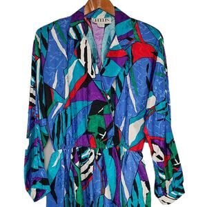 J Ellis Women's Dress Long Sleeve Colorful Abstract Pattern Size 10